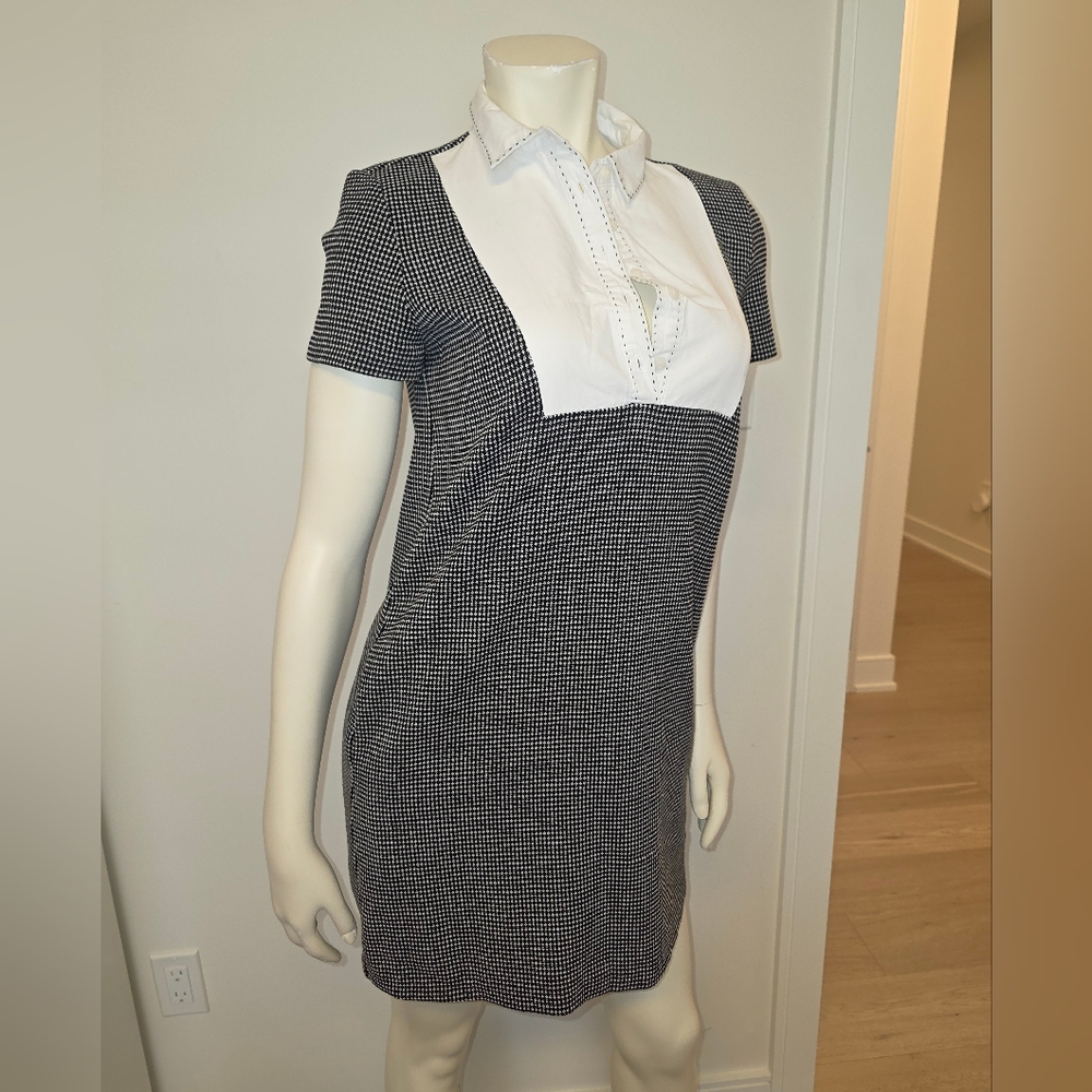 Zara trafaluc tweed Checkered collated shirt mini dress with pockets XS